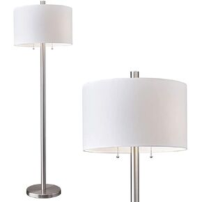 Adesso 4067-22 Boulevard Floor Lamp, 61 in., 2 x 100 W Incandescent/26W CFL, Brushed Steel Finish, 1 Tall Lamp in Kuwait