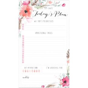 Modern Chic Floral Daily Notepad / 6" x 10" Sticky Note Fill in Priority List/Mint Coral Red Productivity Pad