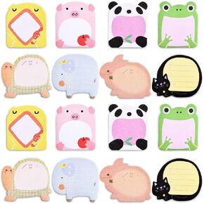 16 Pack Self Sticky Notes, Cute Animals Shaped Cartoon Sticky Notes, Creative Colorful Animal Super Sticky Memo Notes for Students Home Office Bookmarks