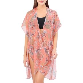 Women's Swimsuit Coverups Soft Printed Beach Bathing Suit Long Kimono Cover Ups Hawaiian Loose Summer Cardigan