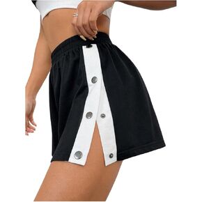 Floerns Women's Contrast Binding Elastic Waist Button Fly Side Mini Track Shorts