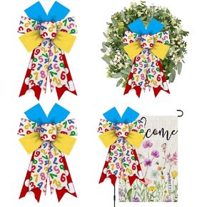 2Pcs Back to School Bows for Wreath, School Wreath Bows, Classroom Wreath Bows for Front Door, School Bus Bows, School Decorations, School Party Burlap Bows for Wreath Indoor Outdoor Decor