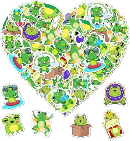 Pack 50 Pcs Cute Animal Frog Stickers for Water Bottles Waterproof Laptop Luggage Helmet Computer Phone Case Teens Adults Girls Boys Aesthetic Sticker Packs Small Vinyl Decals in Saudi Arabia