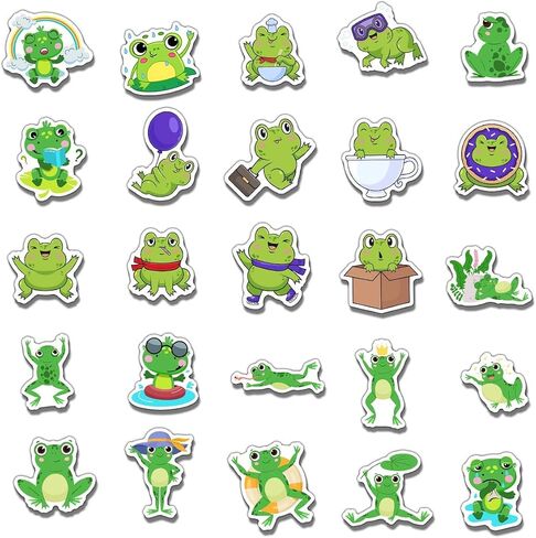 Pack 50 Pcs Cute Animal Frog Stickers for Water Bottles Waterproof Laptop Luggage Helmet Computer Phone Case Teens Adults Girls Boys Aesthetic Sticker Packs Small Vinyl Decals in Saudi Arabia