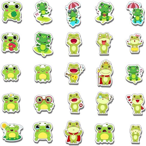 Pack 50 Pcs Cute Animal Frog Stickers for Water Bottles Waterproof Laptop Luggage Helmet Computer Phone Case Teens Adults Girls Boys Aesthetic Sticker Packs Small Vinyl Decals in Saudi Arabia
