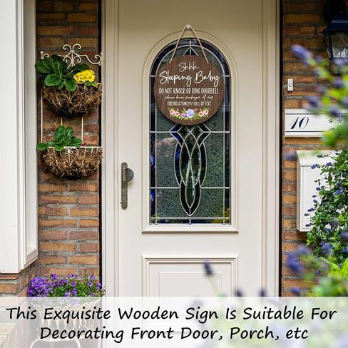 Baby Sleeping Sign for Front Door, Do Not Knock or Ring Doorbell Round Hanging Sign With Rope, Rustic Wooden Baby Bedroom Nursery Home Front Door Porch, New Mom Gifts, B(01) in Saudi Arabia