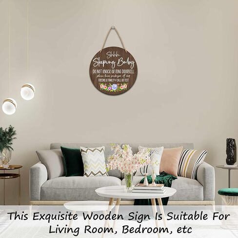Baby Sleeping Sign for Front Door, Do Not Knock or Ring Doorbell Round Hanging Sign With Rope, Rustic Wooden Baby Bedroom Nursery Home Front Door Porch, New Mom Gifts, B(01) in Saudi Arabia