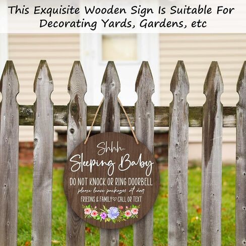 Baby Sleeping Sign for Front Door, Do Not Knock or Ring Doorbell Round Hanging Sign With Rope, Rustic Wooden Baby Bedroom Nursery Home Front Door Porch, New Mom Gifts, B(01) in Saudi Arabia