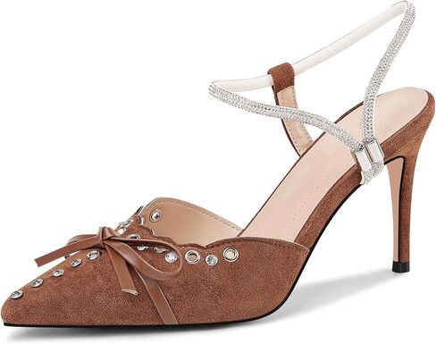 Fericzot Women's Pointed Toe Bow Tie Mule Heels Adjustable Strap Backless Studded Stilettos Slip On Dress Pump Shoes Party Wedding in Saudi Arabia