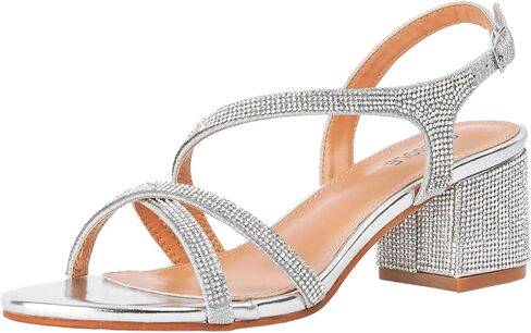 حذاء نسائي من SheSole مصنوع من حجر الراين اللامع لحفلات الزفاف وحفلات التخرج والسهرة الرسمية صندل بكعب منخفض مكتنز فضي US 9 in Kuwait