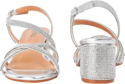 حذاء نسائي من SheSole مصنوع من حجر الراين اللامع لحفلات الزفاف وحفلات التخرج والسهرة الرسمية صندل بكعب منخفض مكتنز فضي US 9 in Kuwait