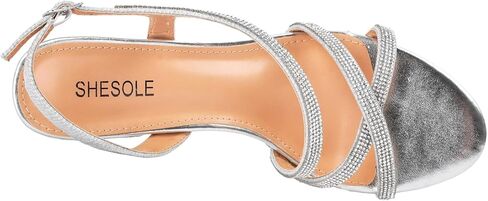 حذاء نسائي من SheSole مصنوع من حجر الراين اللامع لحفلات الزفاف وحفلات التخرج والسهرة الرسمية صندل بكعب منخفض مكتنز فضي US 9 in Kuwait