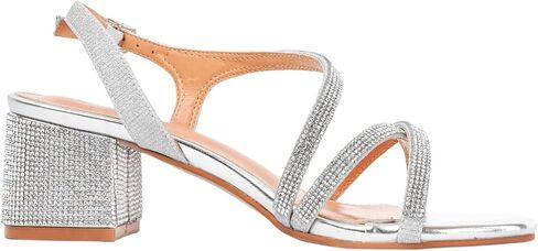 حذاء نسائي من SheSole مصنوع من حجر الراين اللامع لحفلات الزفاف وحفلات التخرج والسهرة الرسمية صندل بكعب منخفض مكتنز فضي US 9 in Kuwait
