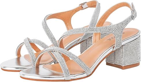 حذاء نسائي من SheSole مصنوع من حجر الراين اللامع لحفلات الزفاف وحفلات التخرج والسهرة الرسمية صندل بكعب منخفض مكتنز فضي US 9 in Kuwait
