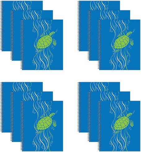 دفاتر ملاحظات بتصميم حلزوني كبير من الورق الجديد، حزمة من 12 قطعة، تصميم السلاحف البحرية، 11 بوصة × 9 بوصة 70 ورقة مثقوبة، صفحات مسطرة جامعية معاد تدويرها بنسبة 100%، نباتية، صنع في الولايات المتحدة الأمريكية in Kuwait