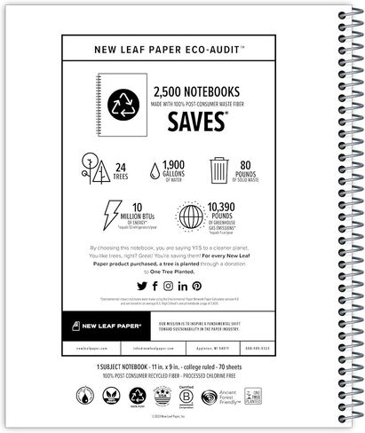 دفاتر ملاحظات بتصميم حلزوني كبير من الورق الجديد، حزمة من 12 قطعة، تصميم السلاحف البحرية، 11 بوصة × 9 بوصة 70 ورقة مثقوبة، صفحات مسطرة جامعية معاد تدويرها بنسبة 100%، نباتية، صنع في الولايات المتحدة الأمريكية in Kuwait