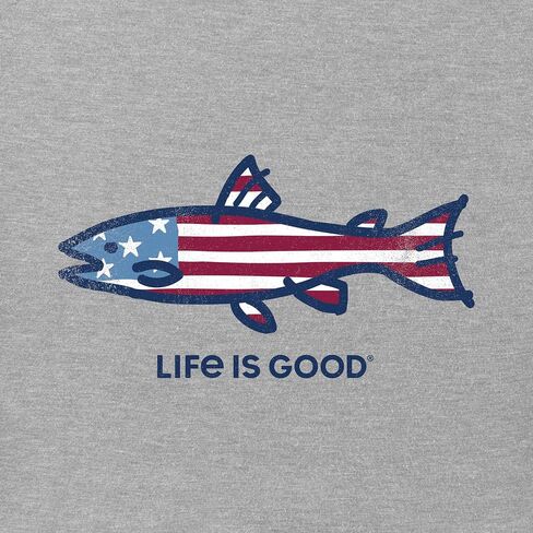 تي شيرت رجالي برسوم بيانية من Life is Good يحمل العلم الأمريكي والأسماك in Saudi Arabia
