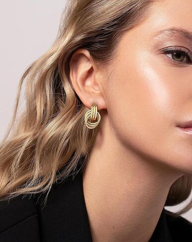 Gold/Silver Chunky Geometric Dangle Earrings for Women Hypoalleagenic14k Gold Plated Lightweight Statement Knot Dangle Earrings for Women in Kuwait