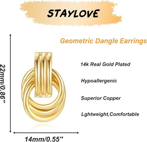 Gold/Silver Chunky Geometric Dangle Earrings for Women Hypoalleagenic14k Gold Plated Lightweight Statement Knot Dangle Earrings for Women in Kuwait