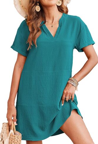 ملابس سباحة نسائية من Bluetime برقبة على شكل حرف V وأكمام قصيرة، ملابس شاطئ للسباحة، فستان فضفاض كاجوال فضفاض للصيف والشاطئ in Kuwait