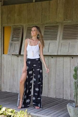 Back From Bali Womens Palazzo Pants Wide Leg Loose Beach Pants with Slit Boho Swimsuit Cover Up… in Saudi Arabia