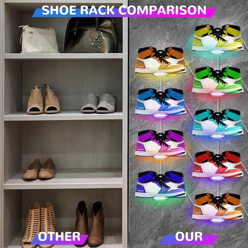 9 مجموعات من رف عرض الأحذية العائمة مع أضواء وتوهج متغير اللون ورف حائط للأحذية، رف أحذية عائم من الأكريليك الشفاف القوي، سهل التركيب لمنظم الأحذية الرياضية وغرفة النوم in Saudi Arabia