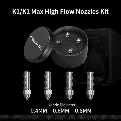 Creality K1/Ender 3 V3 KE Nozzles 4PCS, Updated 3D Printer Nozzles Bimetallic Hardened Steel Copper Alloy 0.4mm/0.6mm/0.8mm High Speed Printing High Flow Hotend Nozzle Kit for K1 Max CR 10 SE in Kuwait