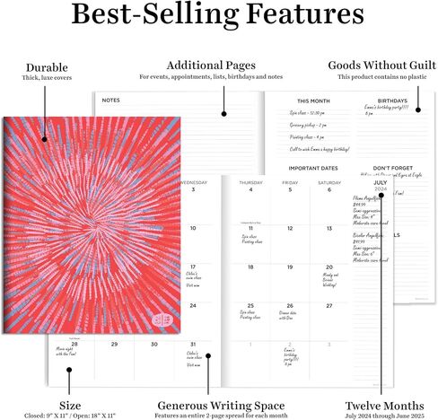 TF PUBLISHING July 2024 - June 2025 Spiral Print Large Monthly Planner | 2 Page Spreads With Extra Large Calendar Grids and Planning Prompts | 12 Month Academic Year Planner | 9" x 11" in Saudi Arabia