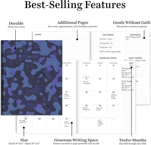 TF PUBLISHING July 2024 - June 2025 Spiral Print Large Monthly Planner | 2 Page Spreads With Extra Large Calendar Grids and Planning Prompts | 12 Month Academic Year Planner | 9" x 11" in Saudi Arabia