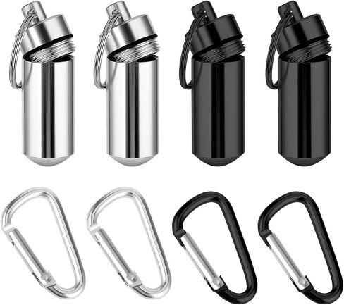 4 Pieces Small Portable Pill Box Keychain Metal Mini Pill Organizer Case Container Travel bottles and portable round bottomed containers with spoons are suitable for storing small items in Saudi Arabia