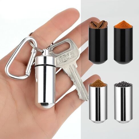 4 Pieces Small Portable Pill Box Keychain Metal Mini Pill Organizer Case Container Travel bottles and portable round bottomed containers with spoons are suitable for storing small items in Saudi Arabia