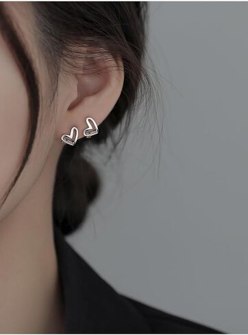 coadipress 925 Sterling Silver Heart Hoop Earrings for Women Girls Minimalist Love Heart Hoop Earrings Tiny Simple Heart Hoops Charm Huggies Earrings in Saudi Arabia