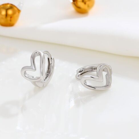 coadipress 925 Sterling Silver Heart Hoop Earrings for Women Girls Minimalist Love Heart Hoop Earrings Tiny Simple Heart Hoops Charm Huggies Earrings in Saudi Arabia