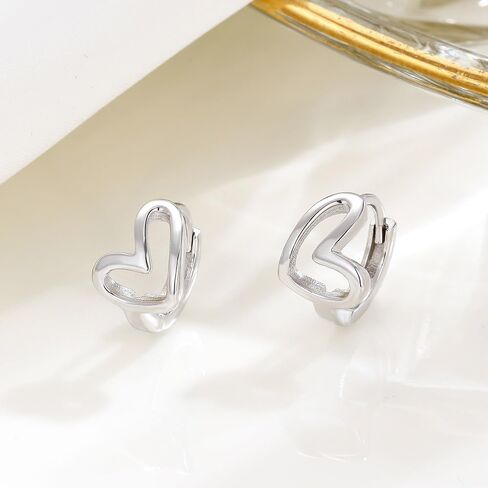 coadipress 925 Sterling Silver Heart Hoop Earrings for Women Girls Minimalist Love Heart Hoop Earrings Tiny Simple Heart Hoops Charm Huggies Earrings in Saudi Arabia