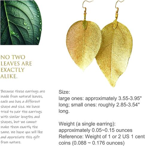 Real Leaf Earrings, 24K Gold Leaf Earrings, Gold Plated Leaf Earrings, Real Gold Leaves, Gold Plated Earrings, Drop Statement Earrings, Natural Jewelry, Drop Dangle Earrings, Boho Earrings, Gift for Her in Saudi Arabia