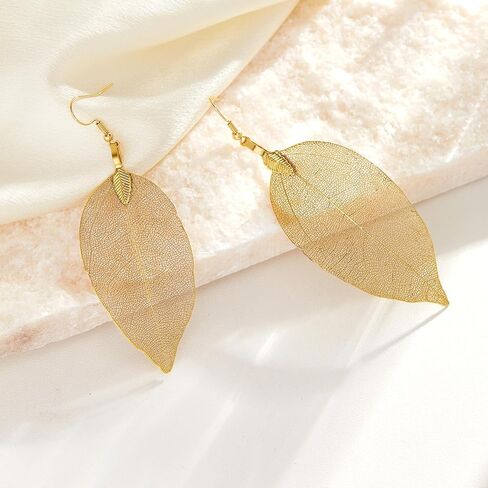 Real Leaf Earrings, 24K Gold Leaf Earrings, Gold Plated Leaf Earrings, Real Gold Leaves, Gold Plated Earrings, Drop Statement Earrings, Natural Jewelry, Drop Dangle Earrings, Boho Earrings, Gift for Her in Saudi Arabia