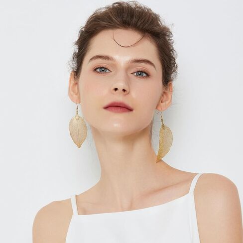Real Leaf Earrings, 24K Gold Leaf Earrings, Gold Plated Leaf Earrings, Real Gold Leaves, Gold Plated Earrings, Drop Statement Earrings, Natural Jewelry, Drop Dangle Earrings, Boho Earrings, Gift for Her in Saudi Arabia