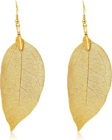 Real Leaf Earrings, 24K Gold Leaf Earrings, Gold Plated Leaf Earrings, Real Gold Leaves, Gold Plated Earrings, Drop Statement Earrings, Natural Jewelry, Drop Dangle Earrings, Boho Earrings, Gift for Her in Saudi Arabia