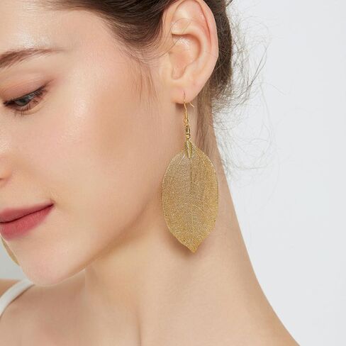 Real Leaf Earrings, 24K Gold Leaf Earrings, Gold Plated Leaf Earrings, Real Gold Leaves, Gold Plated Earrings, Drop Statement Earrings, Natural Jewelry, Drop Dangle Earrings, Boho Earrings, Gift for Her in Saudi Arabia