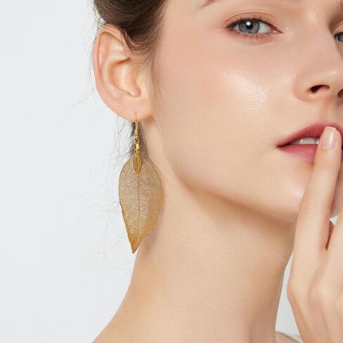 Real Leaf Earrings, 24K Gold Leaf Earrings, Gold Plated Leaf Earrings, Real Gold Leaves, Gold Plated Earrings, Drop Statement Earrings, Natural Jewelry, Drop Dangle Earrings, Boho Earrings, Gift for Her in Saudi Arabia