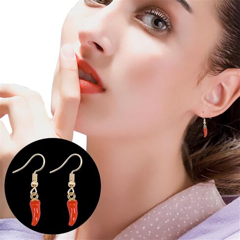 Red Chili Hot Pepper Earrings Gold Plated Funny Cute 3D Enamel Lifelike Spicy Capsicum Vegetable Fruit Food Small Dangle Drop Earrings for Women Teen Girls Birthday Christmas Party Fashion Jewelry Gifts in Saudi Arabia