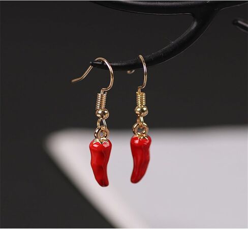 Red Chili Hot Pepper Earrings Gold Plated Funny Cute 3D Enamel Lifelike Spicy Capsicum Vegetable Fruit Food Small Dangle Drop Earrings for Women Teen Girls Birthday Christmas Party Fashion Jewelry Gifts in Saudi Arabia