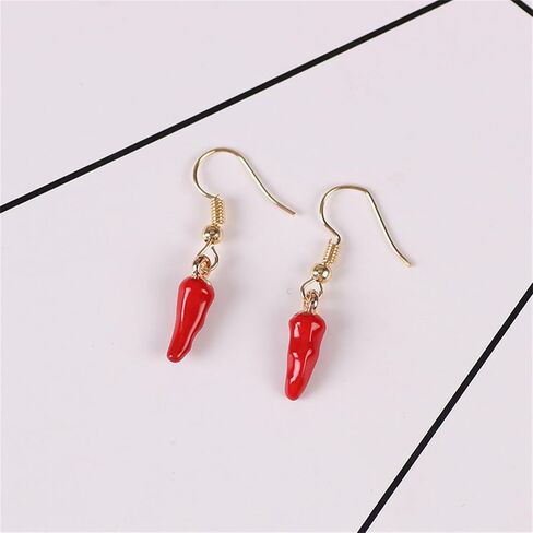 Red Chili Hot Pepper Earrings Gold Plated Funny Cute 3D Enamel Lifelike Spicy Capsicum Vegetable Fruit Food Small Dangle Drop Earrings for Women Teen Girls Birthday Christmas Party Fashion Jewelry Gifts in Saudi Arabia