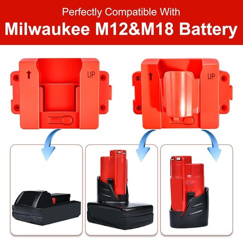 M12&M18 Battery Holder Mount for Milwaukee Battery Storage Bracket,m12 m18 tool holder Wall Mount for Tool Rack,Truck,Trailer,Van,Workshop Display (includes 12 Screws) in Saudi Arabia