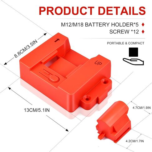 M12&M18 Battery Holder Mount for Milwaukee Battery Storage Bracket,m12 m18 tool holder Wall Mount for Tool Rack,Truck,Trailer,Van,Workshop Display (includes 12 Screws) in Saudi Arabia