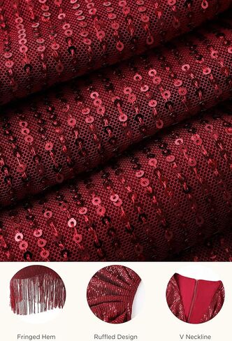BABEYOND Sequin Dresses for Women - Wrap Bodycon Party Dress Ruched Fringe Sexy Night Clubwear in Saudi Arabia