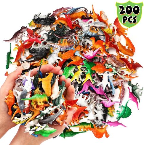Threan 200 قطعة من أشكال الحيوانات المتنوعة على شكل ديناصور صغير لعبة الغابة على شكل حيوانات الغابة وحيوانات البحر والمدرسة كرنفال جائزة جودي حقيبة حشو هدية عيد الحب للحفلات كعك كب كيك توبر للفتاة الصبية in Kuwait