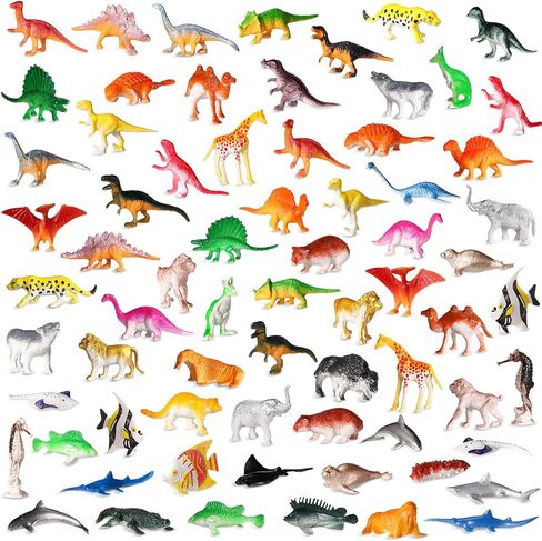 Threan 200 قطعة من أشكال الحيوانات المتنوعة على شكل ديناصور صغير لعبة الغابة على شكل حيوانات الغابة وحيوانات البحر والمدرسة كرنفال جائزة جودي حقيبة حشو هدية عيد الحب للحفلات كعك كب كيك توبر للفتاة الصبية in Kuwait