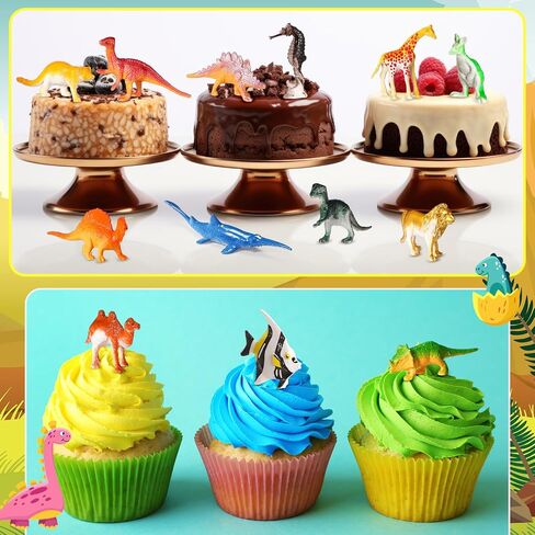 Threan 200 قطعة من أشكال الحيوانات المتنوعة على شكل ديناصور صغير لعبة الغابة على شكل حيوانات الغابة وحيوانات البحر والمدرسة كرنفال جائزة جودي حقيبة حشو هدية عيد الحب للحفلات كعك كب كيك توبر للفتاة الصبية in Kuwait