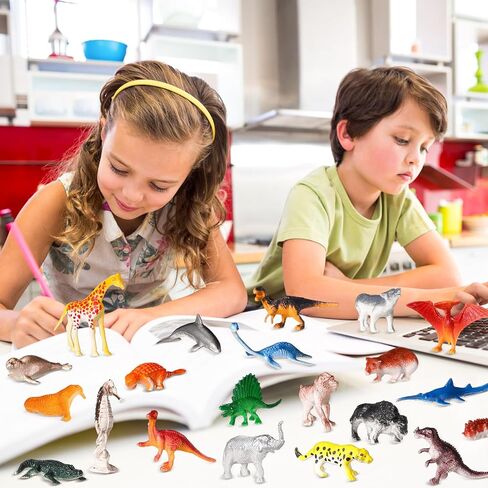 Threan 200 قطعة من أشكال الحيوانات المتنوعة على شكل ديناصور صغير لعبة الغابة على شكل حيوانات الغابة وحيوانات البحر والمدرسة كرنفال جائزة جودي حقيبة حشو هدية عيد الحب للحفلات كعك كب كيك توبر للفتاة الصبية in Kuwait